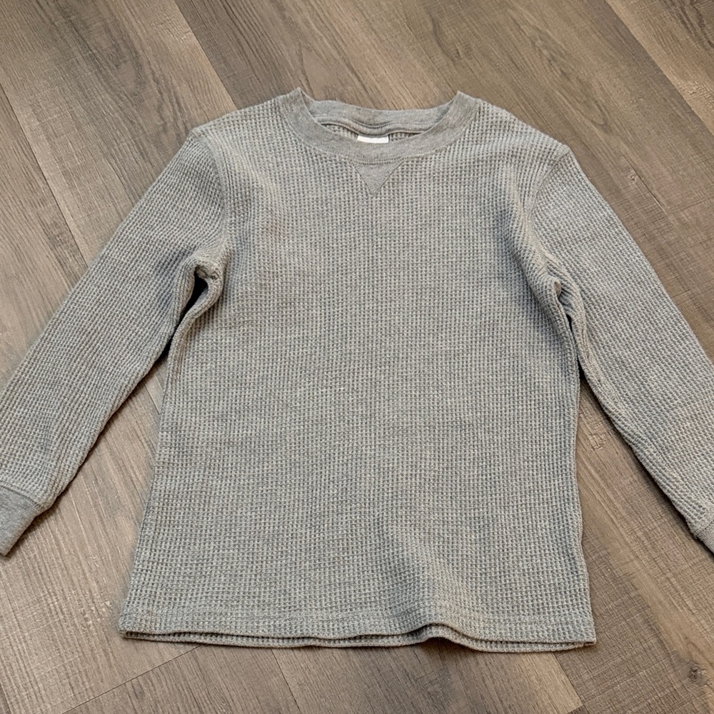Gray Waffle Knit Long Sleeve Shirt